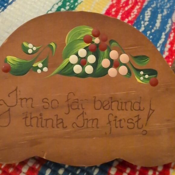 Vintage Homespun Decorative Wooden Turtle Plaque Boho Floral - Picture 2 of 5
